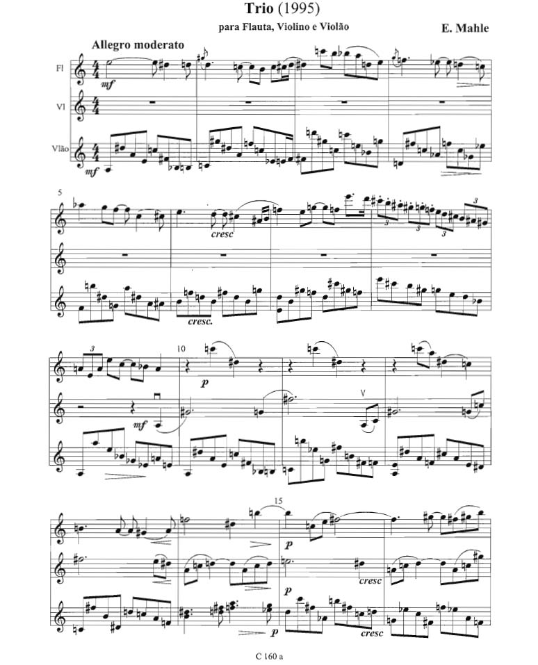 Trio (1980) for Flute, Violin, and Guitar, C 160 a, by Ernst Mahle, free for download!